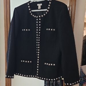 Chico's Black Knit Jacket with Silver Pyramid Stud Trim